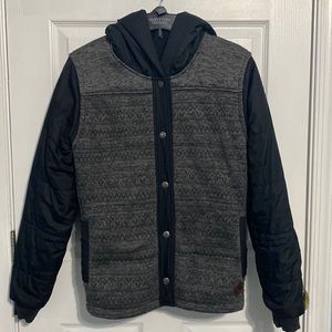 Eddie Bauer Womens XL Buttons Up Hooded Jacket Black & Gray